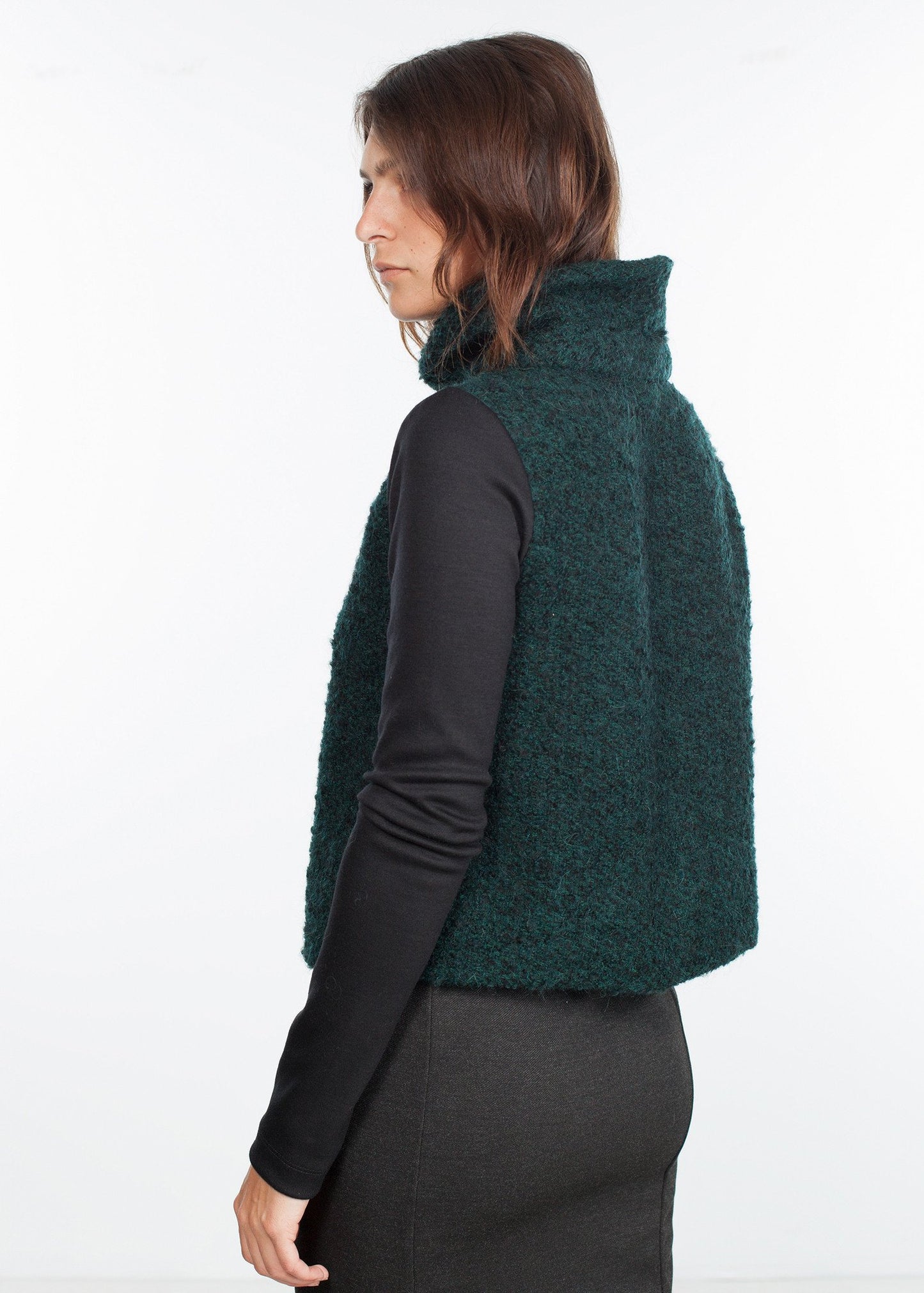 Boucle Turtle Neck in Green/Black - Dup
