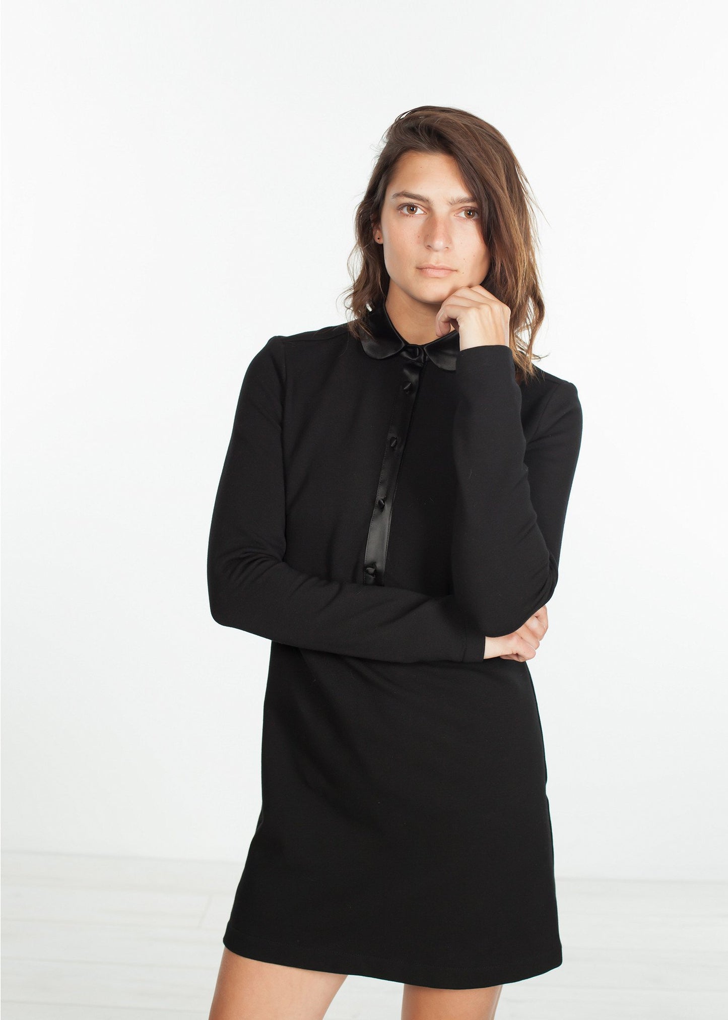 Fleece Jersey Dress in Black Bis2