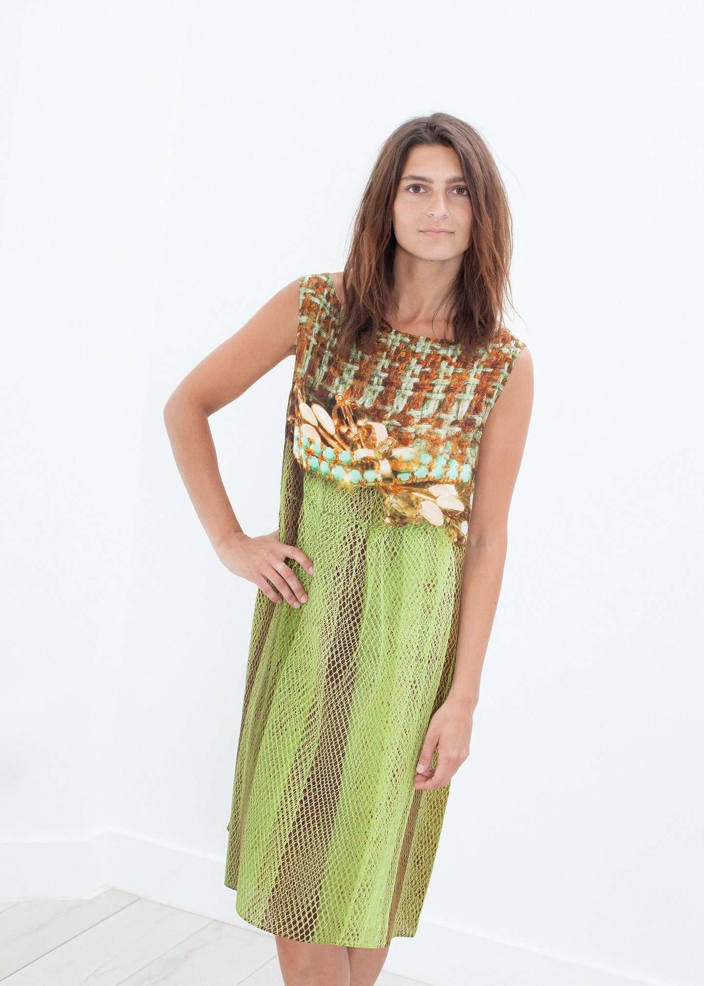 Silk Shift in Tweed and Net Bis