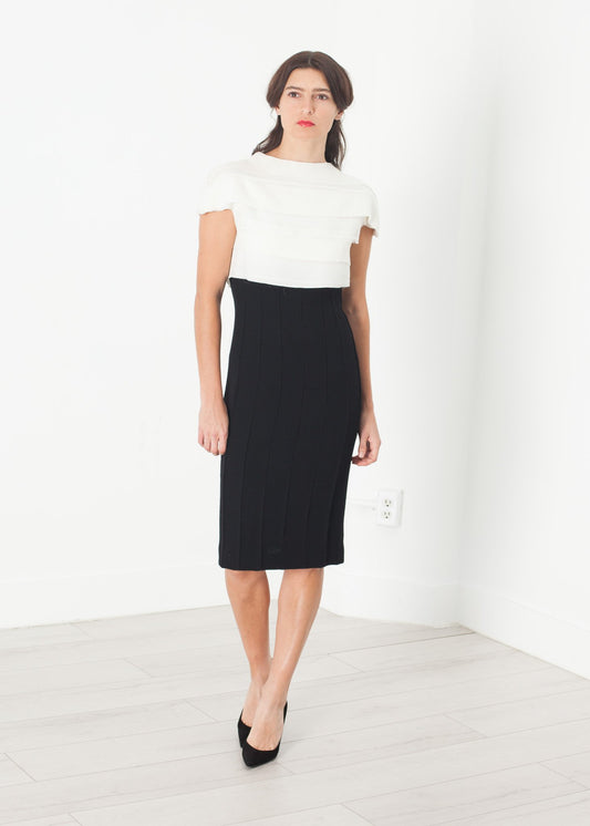 Layered Contrast Dress in Cream/Black Bis2