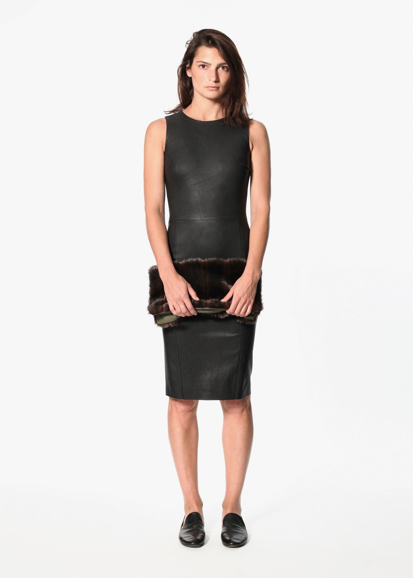 Iranta Leather Dress in Black Bis