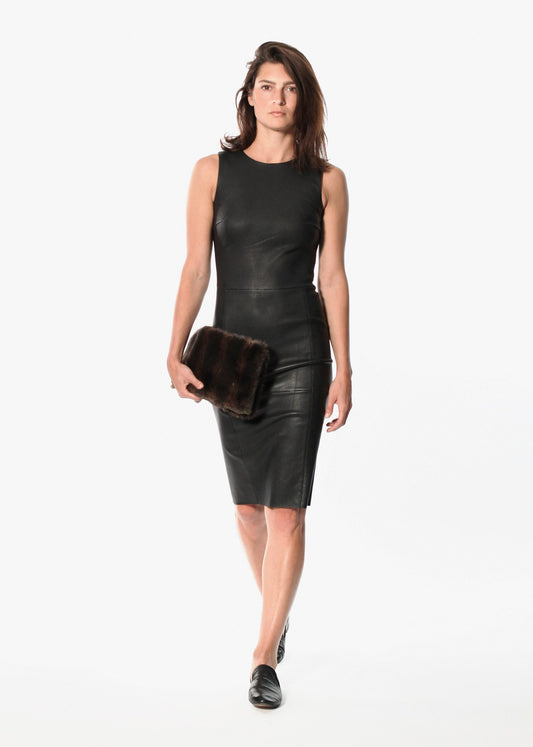 Iranta Leather Dress in Black Bis